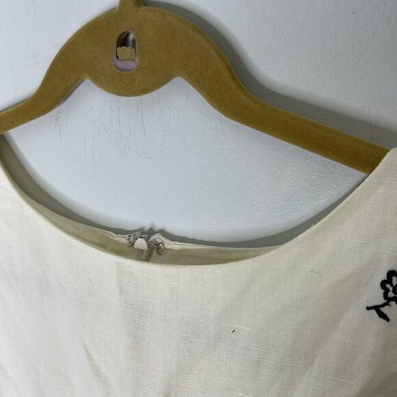 COLDWATER CREEK Cream White / Black Floral Embroidered Linen Blend Dress Size 14 - Picture 2 of 7